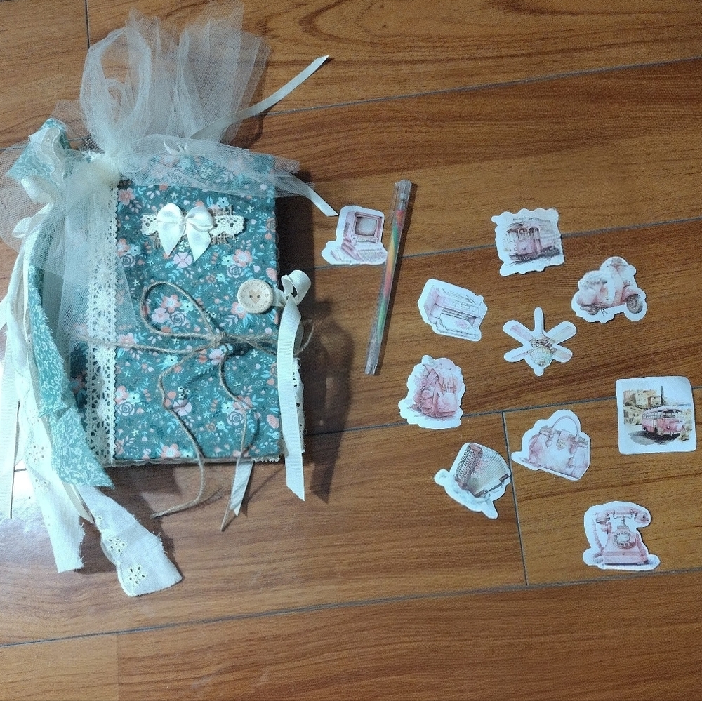 Floral Green Journal with Lace and Ribbon